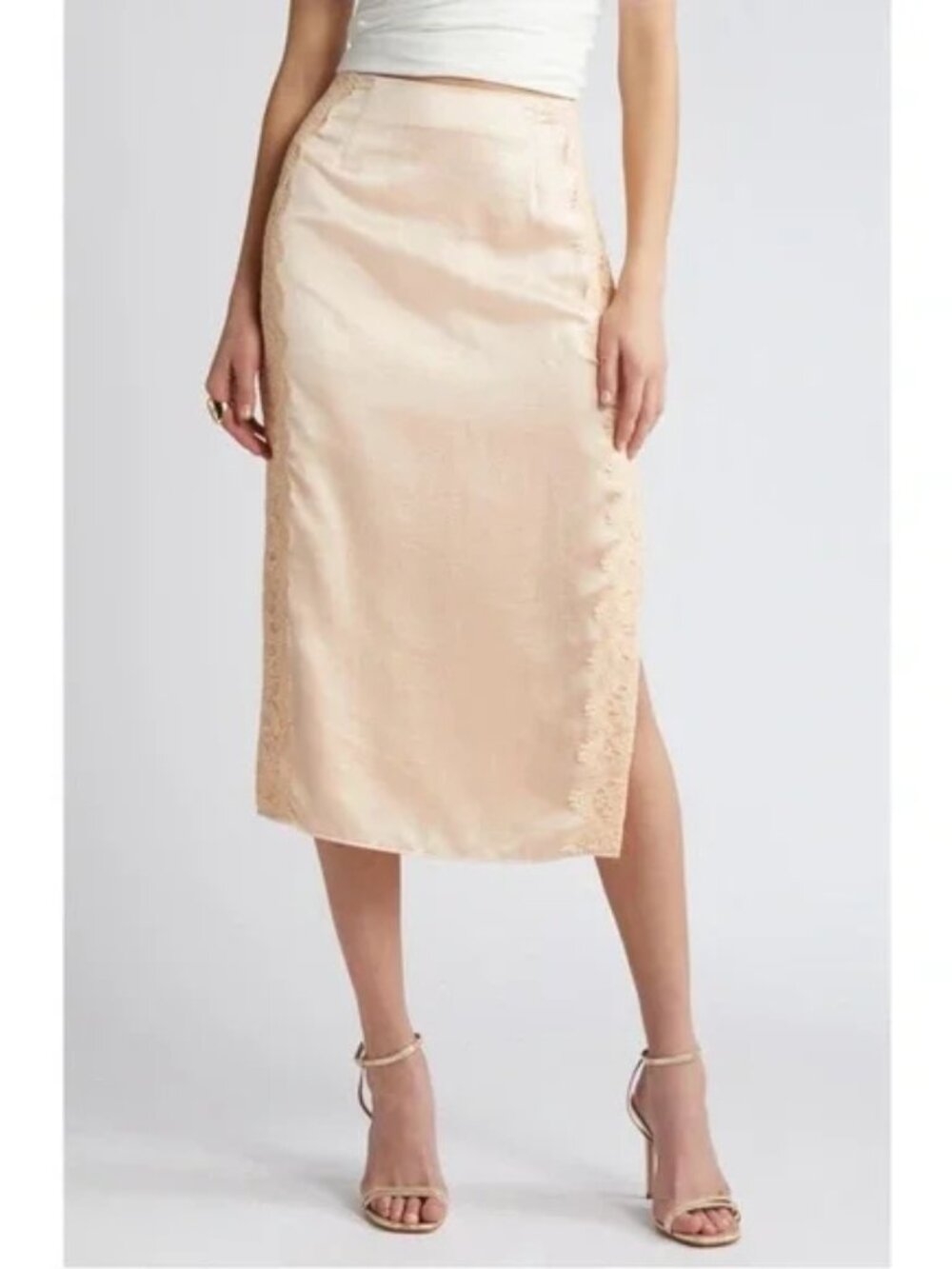 NEW Open Edit Lace Panel Satin Skirt Pencil Skirt Midi Size 8
